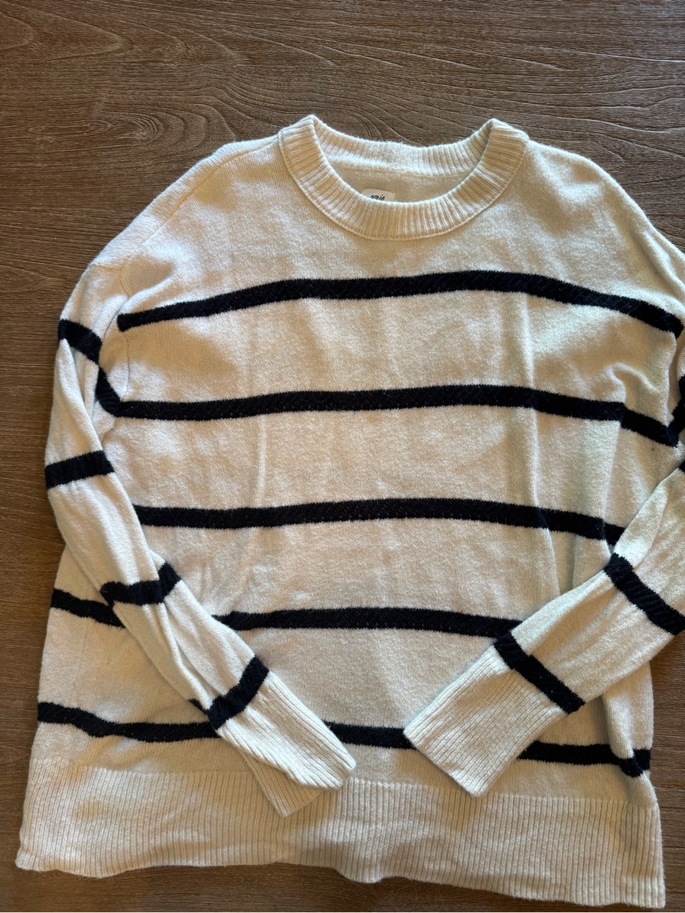 Aerie Women’s Cream Crewneck Sweater with Black Stripes